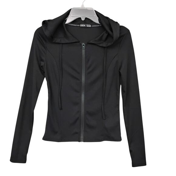 Shein Ribbed Full Zipper Hoodie with Drawstring Size Small Fitted Lightweight - Picture 4 of 10